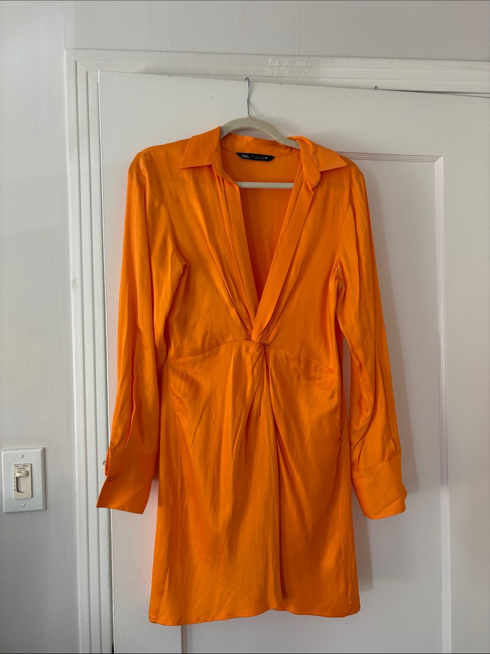 Zara Orange Twist-Front Long Sleeve Shirt Dress